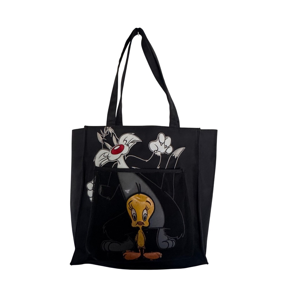 Vintage 1998 Warner Bros Looney Tunes Sylvester Tweety Bird Black Nylon Tote Bag